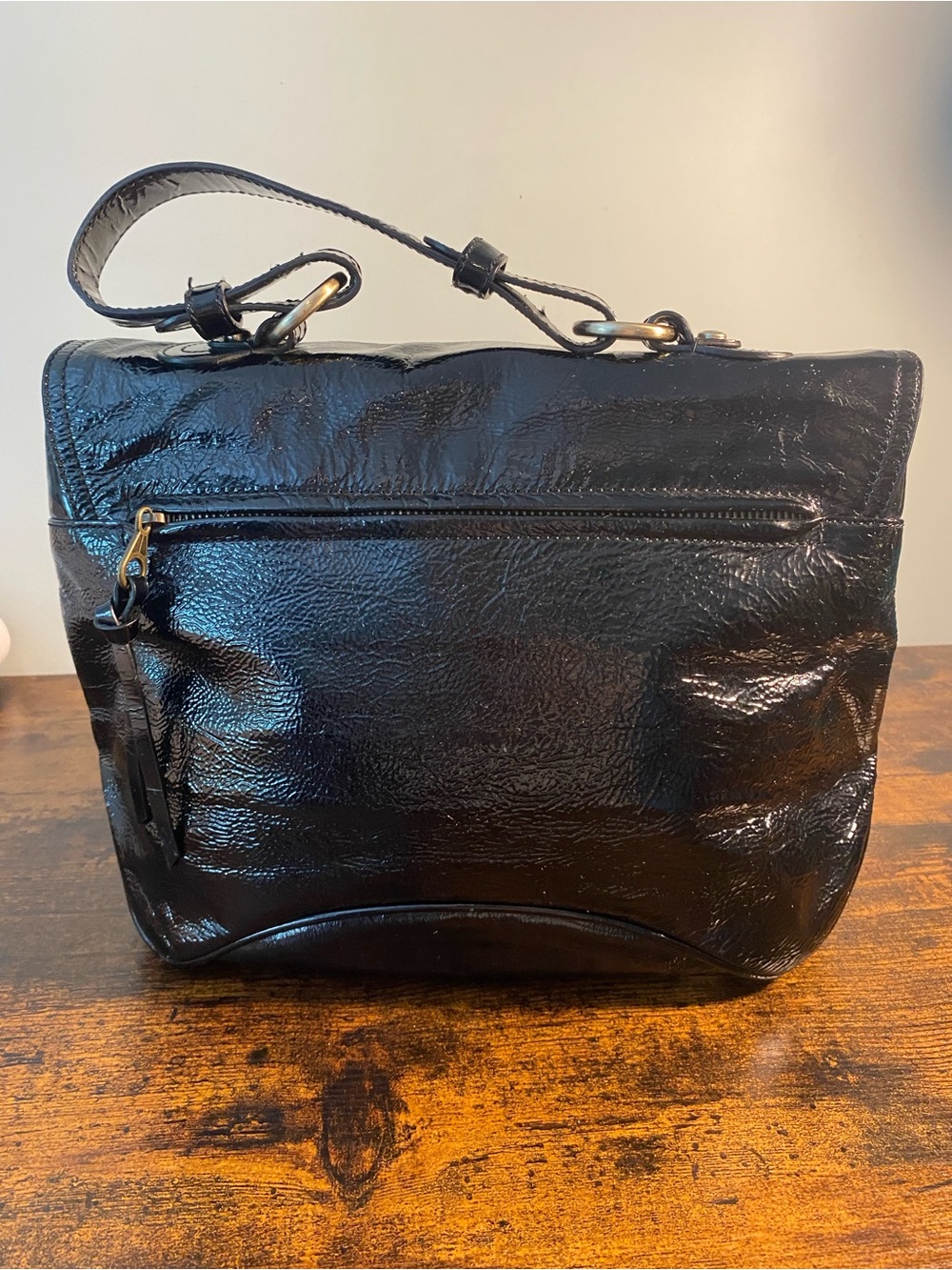 Hayden-Harnett Black Patent Leather Top-Handle Satchel - Picture 3 of 12